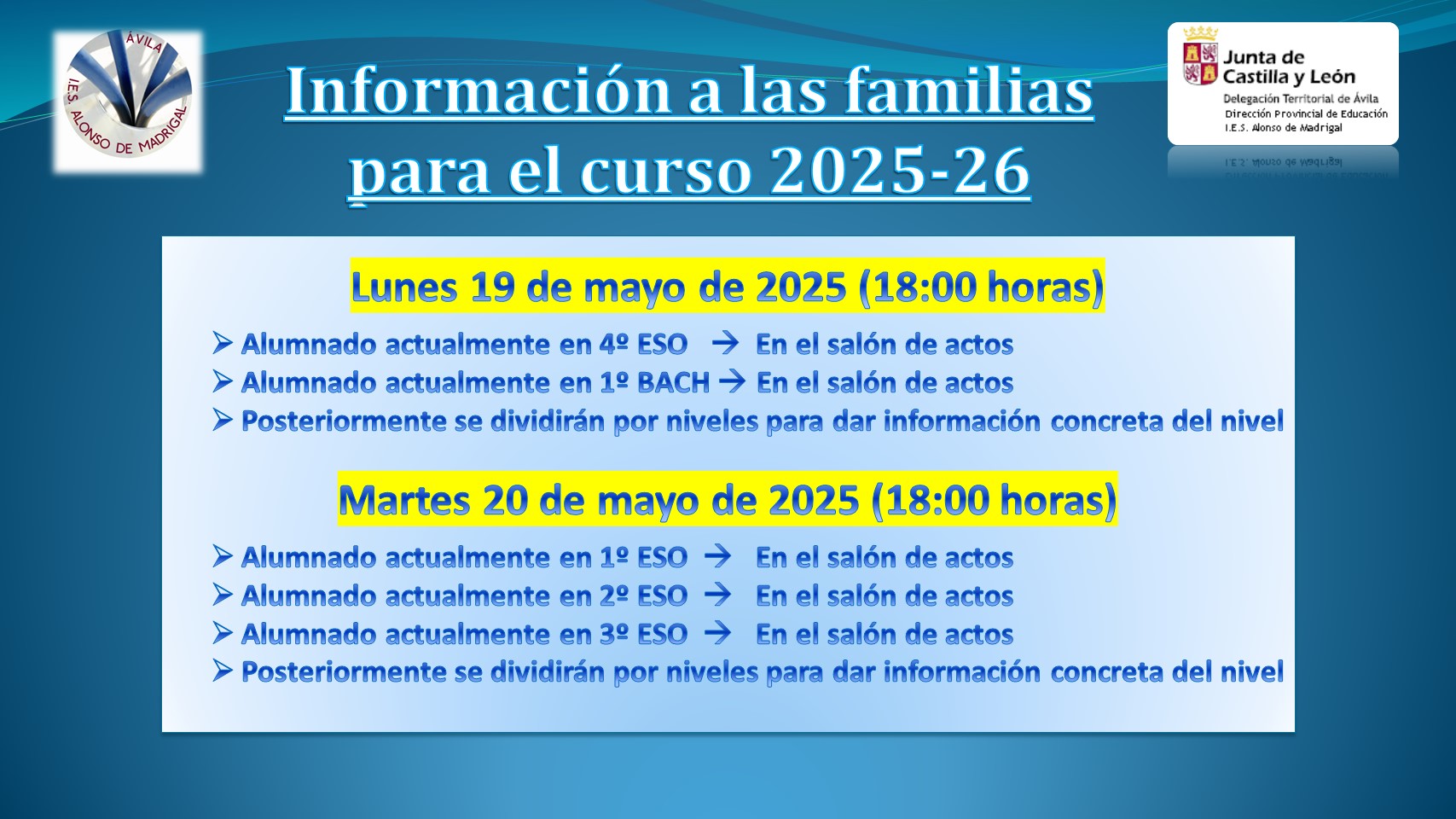 1.1- Información familias próximo curso 2025-26