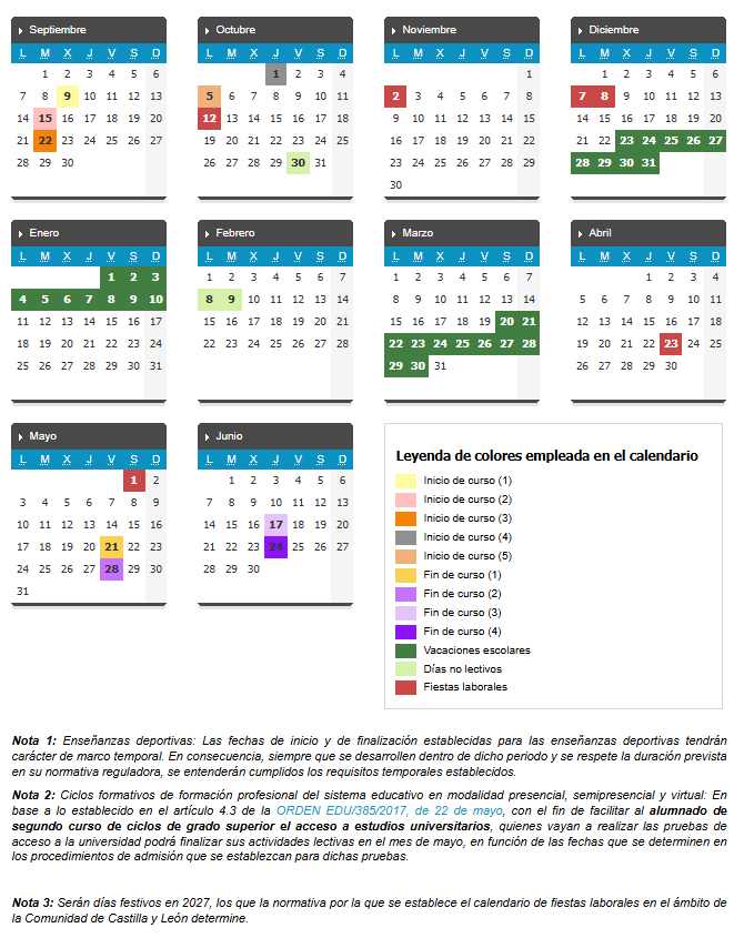 CALENDARIO ESCOLAR 26-27